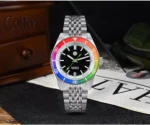 SN0116-B1 39.5mm NH35 Original Design Men Sports Watch Automatic Mechanical Waterproof 100m Black Dial Colorful Rainbow Bezel Insert