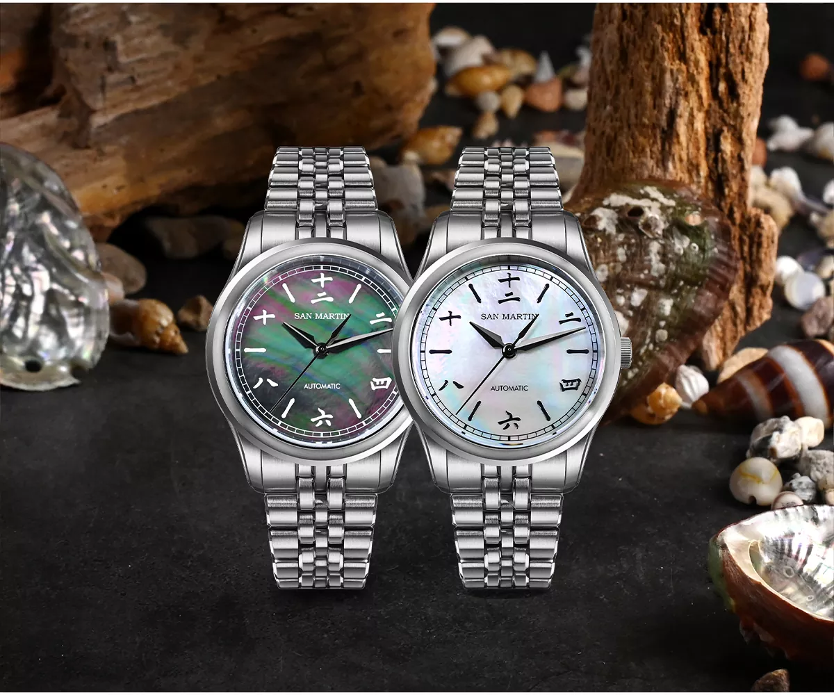 SAN-MARTIN-SN0144CG4-017.webp SN0144-CG4 39mm Luxury Men's Business Dress Watch 90S5 Automatic Mechanical Waterproof 100m Luminous MOP Dial - Image 1