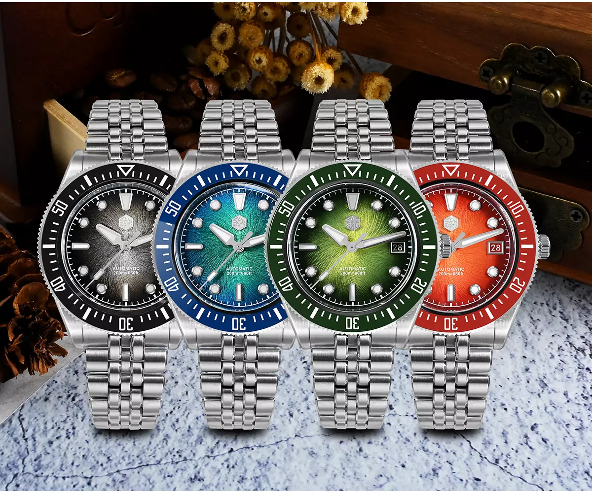 SAN-MARTIN-SN0148G1-01.webp SN0148-G1 40mm Miyota 9015 Movement Mechanical Watch BGW-X1 Lume Gradient Dial Bar Hand 200M Water Resistant - Image 1
