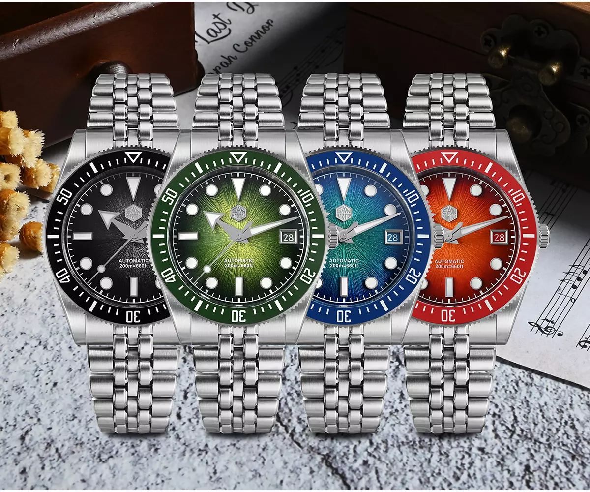 SAN-MARTIN-SN0148GX-001.webp SN0148-GX 37.5mm Miyota 9015 Movement Mechanical Watch BGW-X1 Lume Gradient Dial 200M Water Resistant - Image 1