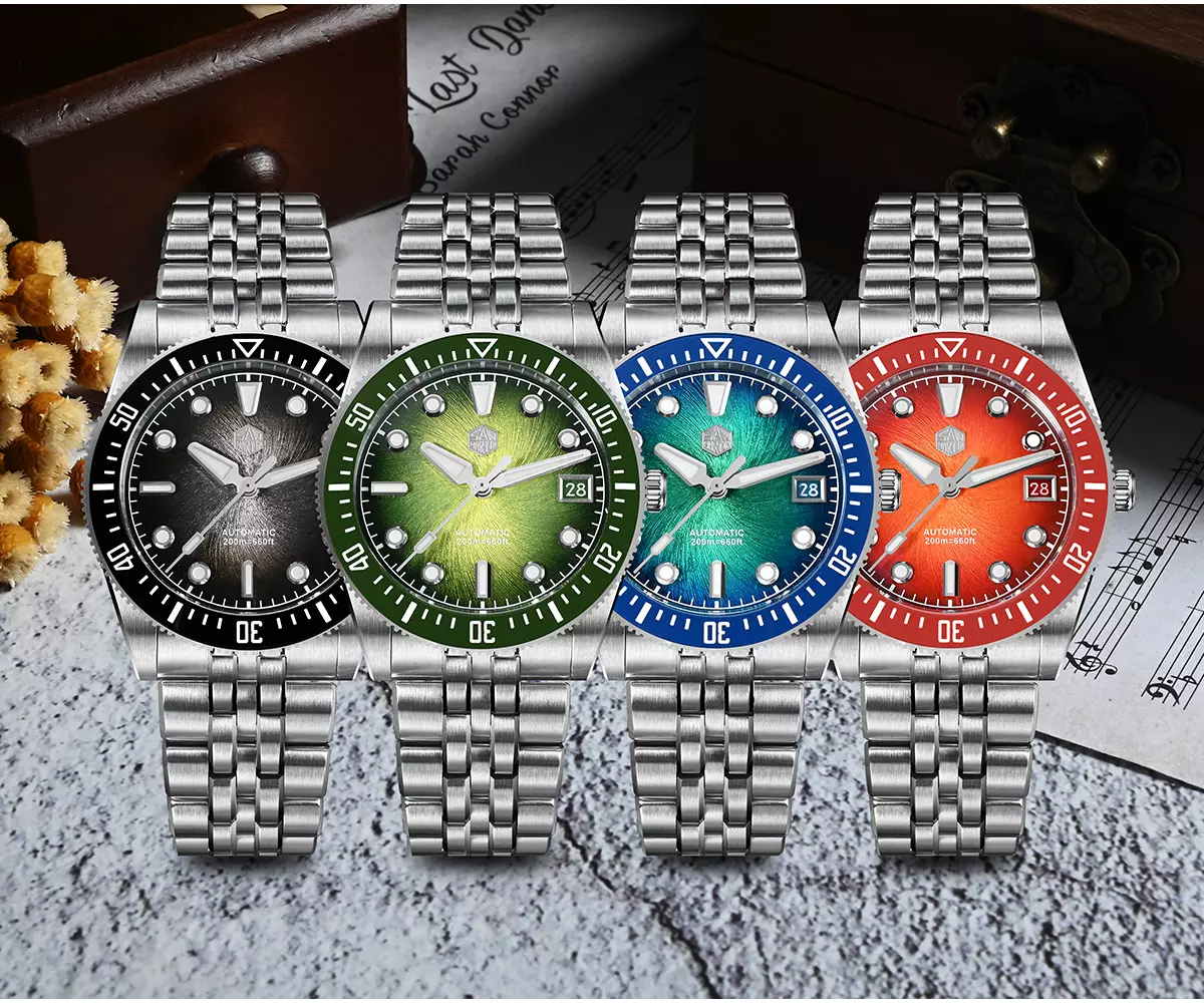 SAN-MARTIN-SN0148GX1-01.webp SN0148-GX1 37.5mm Miyota 9015 Movement Mechanical Watch BGW-X1 Lume Gradient Dial Bar Hand 200M Water Resistant - Image 1