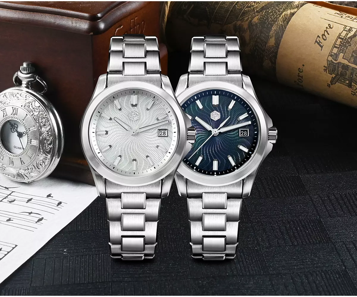 SAN-MARTIN-SN0150-05.webp SN0150-G1 39mm Original Design Dive Watch Automatic Mechanical Miyota 9015 Waterproof 100m guilloché texture MOP dial BGW-X1 Luminous - Image 1