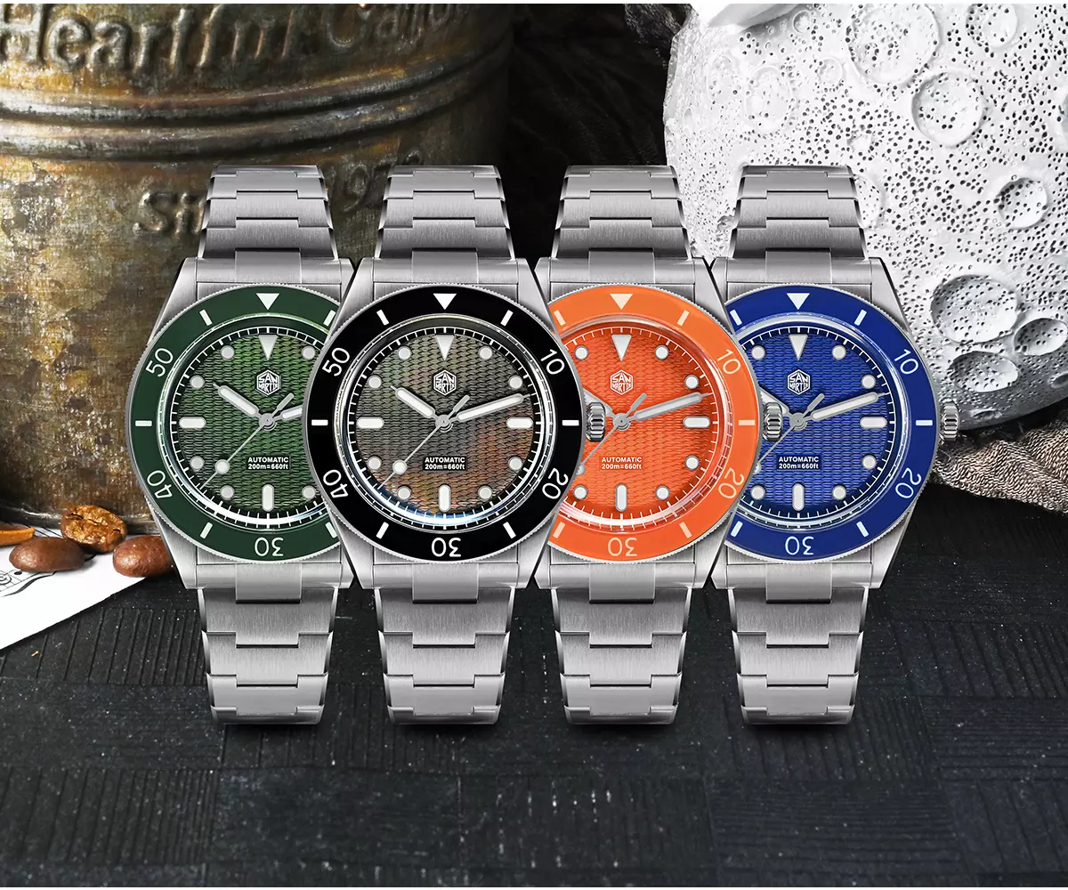 SAN-MARTIN-SN0151GL-stainless-steel-bracelet-01.webp SN0151-GL-S 39mm Original Design Dive Watch Automatic Mechanical Miyota 90S5 Waterproof 200m wave texture MOP dial BGW-X1 Luminous with stainless steel bracelet - Image 1