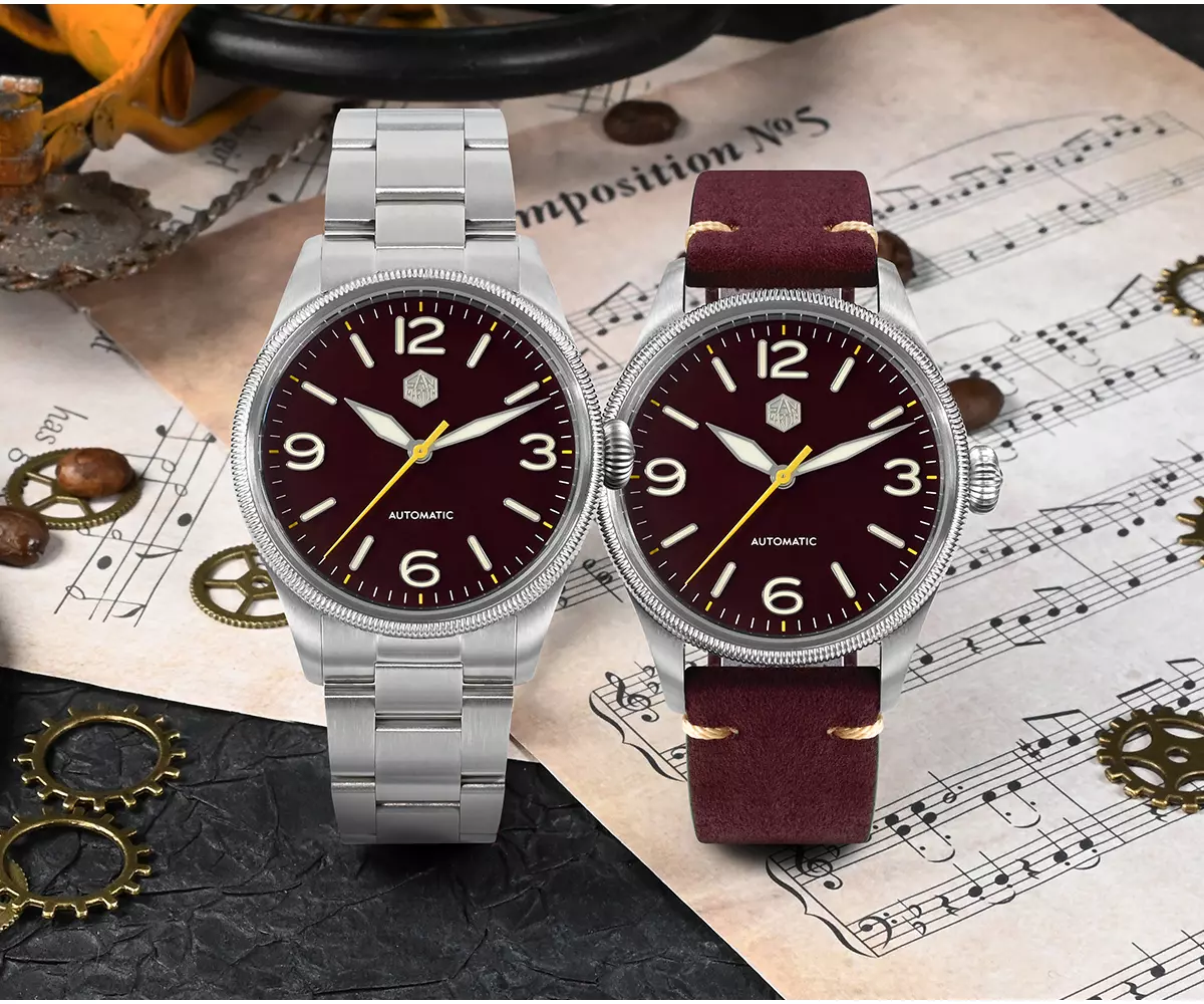 SAN-MARTIN-SN033G2-01.webp Watches SN033-G2 38.5mm mechanical military pilot watch with coin edge bezel 100 meters waterproof NH35 movement - Image 1