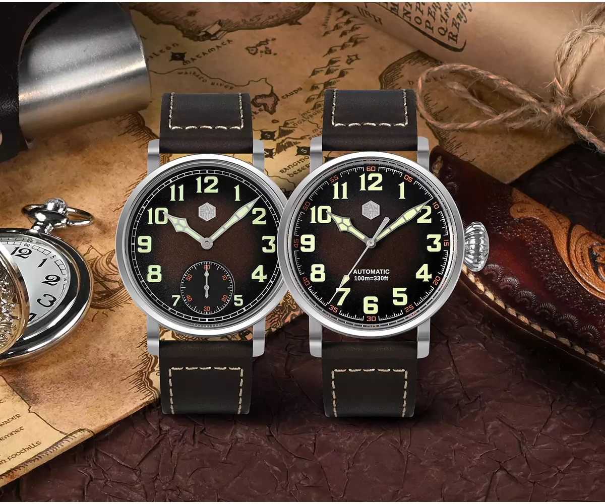 SAN-MARTIN-SN095GDA-01.webp 44.5mm Pilot Men Watch Military Style Automatic Mechanical Watch with YN55A Movement SN095-G-DA - Image 1