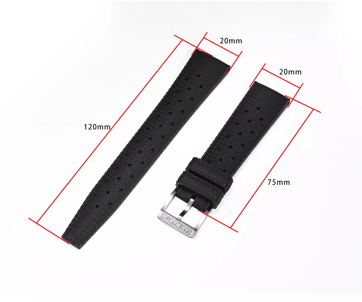 SN0010-SIZE.webp waterproof fluororubber strap 20mm wide for SN0118 SN0119 withuniversal flat end SN0010 - Image 1