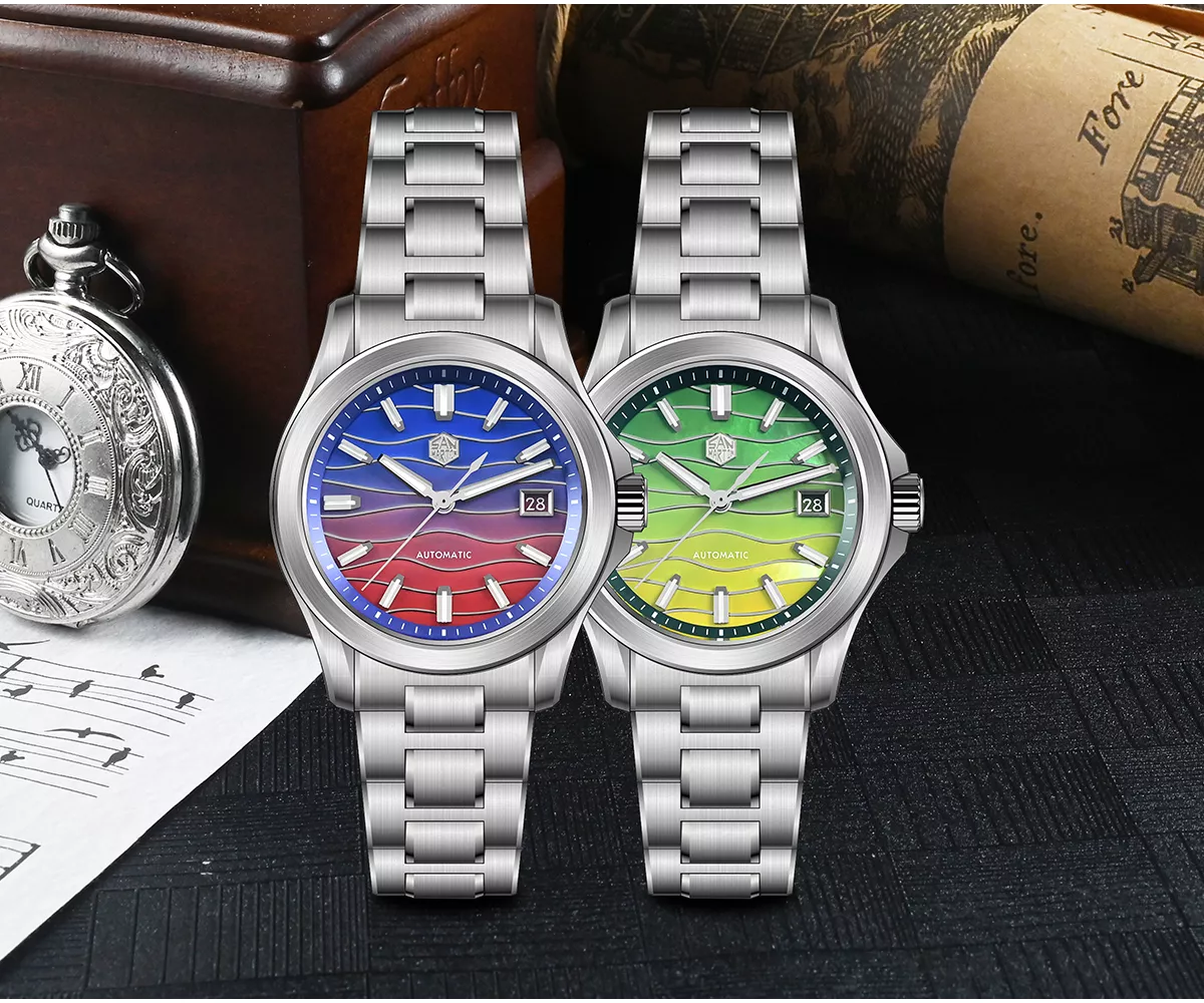 SAN MARTIN SN0150G2 01 SN0150-G2 39mm Original Design Dive Watch Automatic Mechanical Miyota 9015 Waterproof 100m Spliced/Mixed Two Color MOP dial BGW-X1 Luminous - Image 1